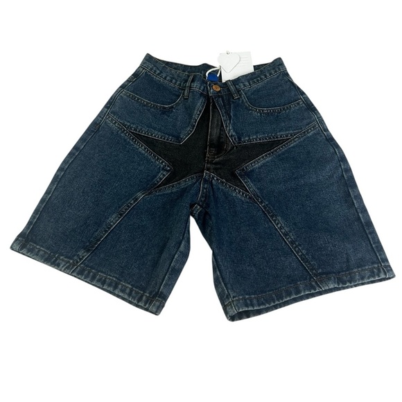 NWT Aelfric Eden Black Star Blue  Denim Jeans Jorts Shorts Streetwear Size 26/2 - Picture 2 of 16